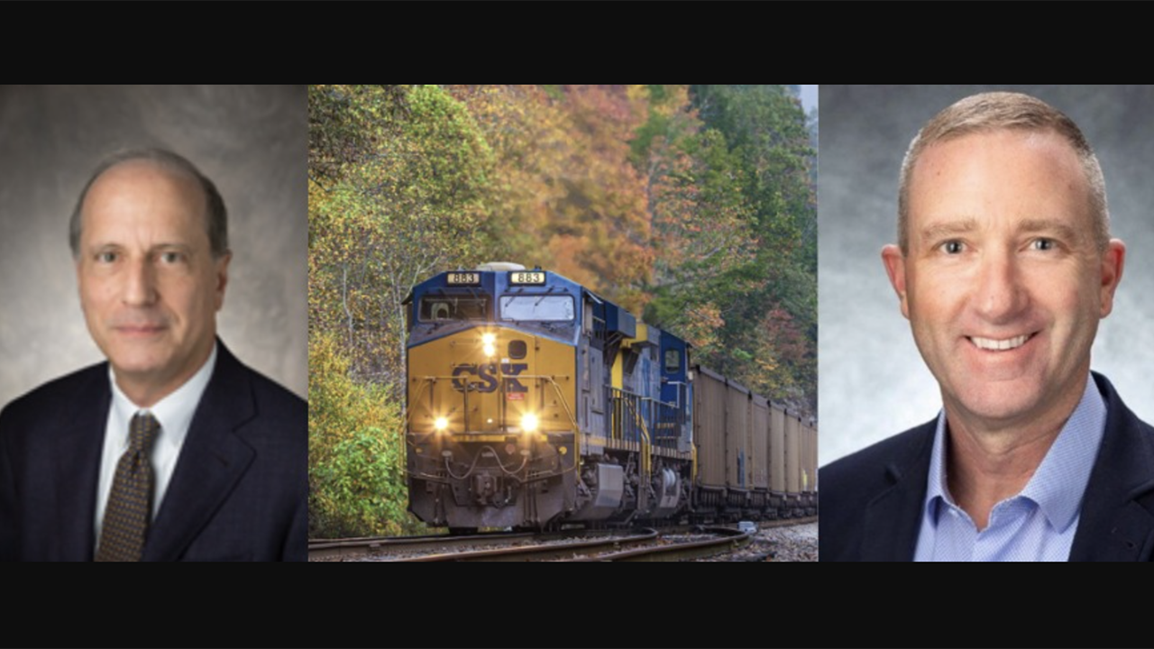 CSX’s Nathan Goldman (left) and Michael Burns. (Goldman and CSX Train Photographs Courtesy of CSX; Burns Photograph Courtesy of Burns)